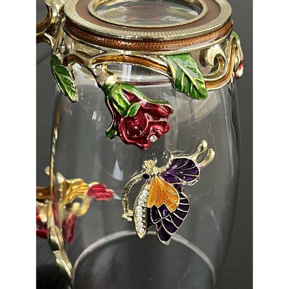 ARC France Glass Coffee Tea Cup Fairy Jeweled Enamel Red Rose Purple Butterfly - Picture 11 of 11
